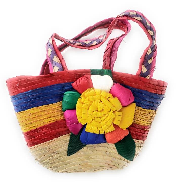 The Little Pueblo - Wholesale Beach Bag - Mexican Floral Palm Bag Handmade Candy Bag Flower Straw Bag1