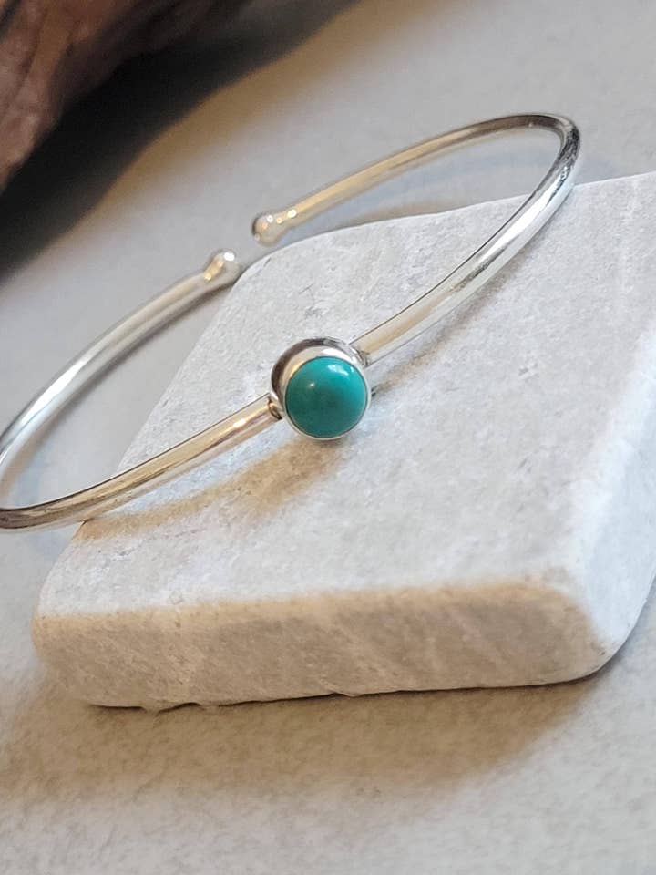 Turquoise Stone Silver Bangle: Adjustable Boho Bracelet for wholesale by Laboheme