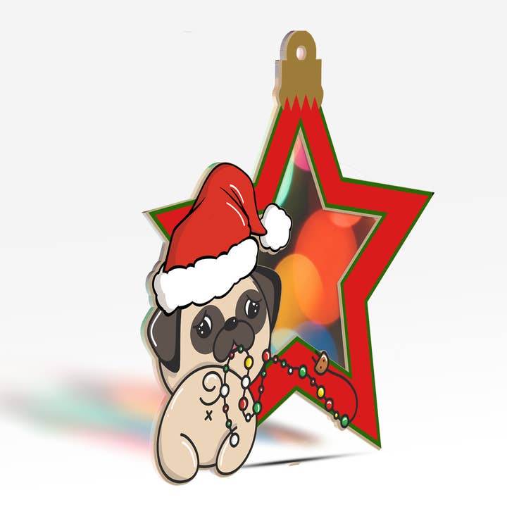 Pug Life - Wholesale Ornament - Pug Butt Christmas Lights Suncatcher Ornament2