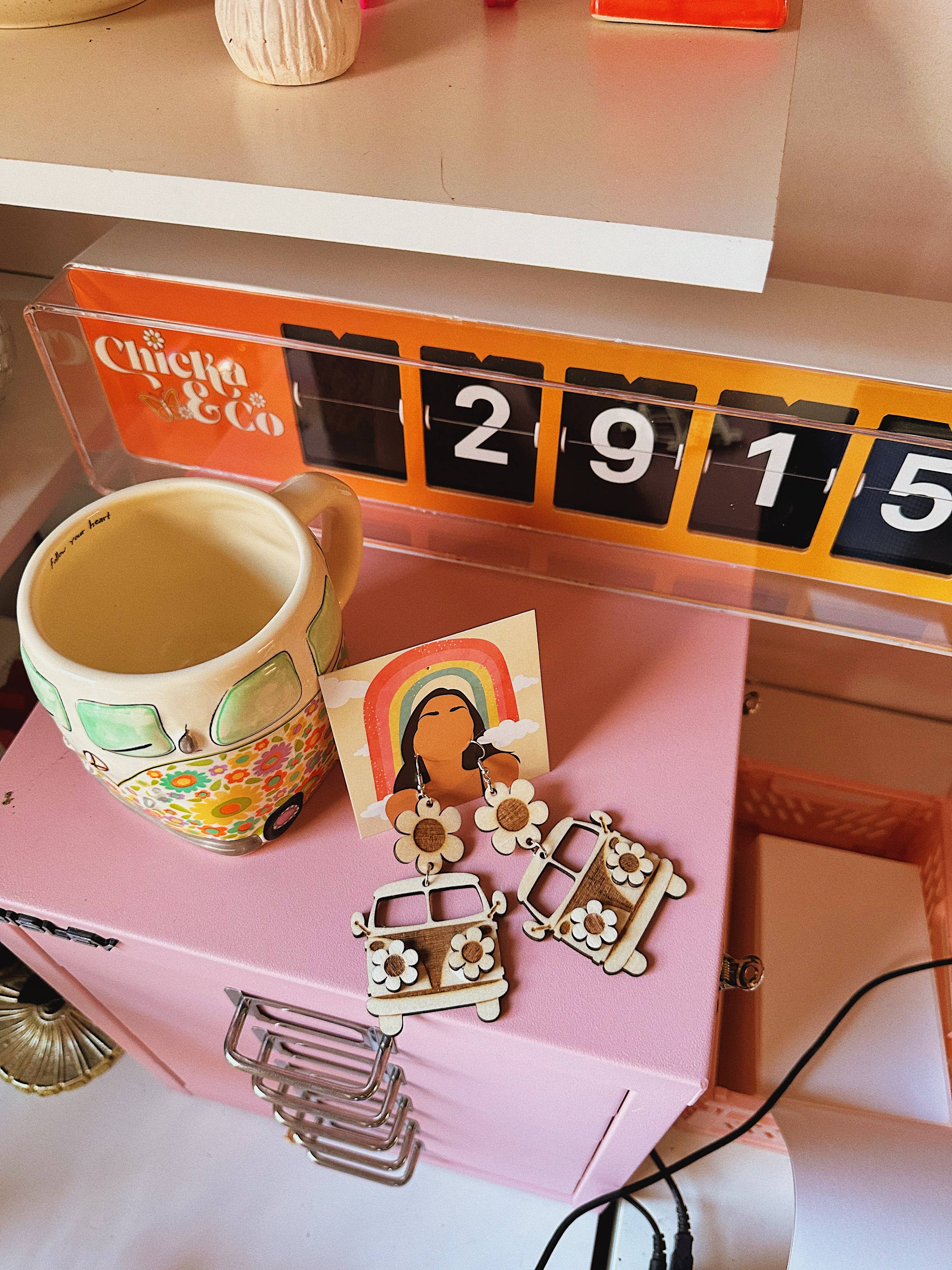 Chicka & Co - Wholesale Dangle Earrings - Wood Hippie Van Earrings3