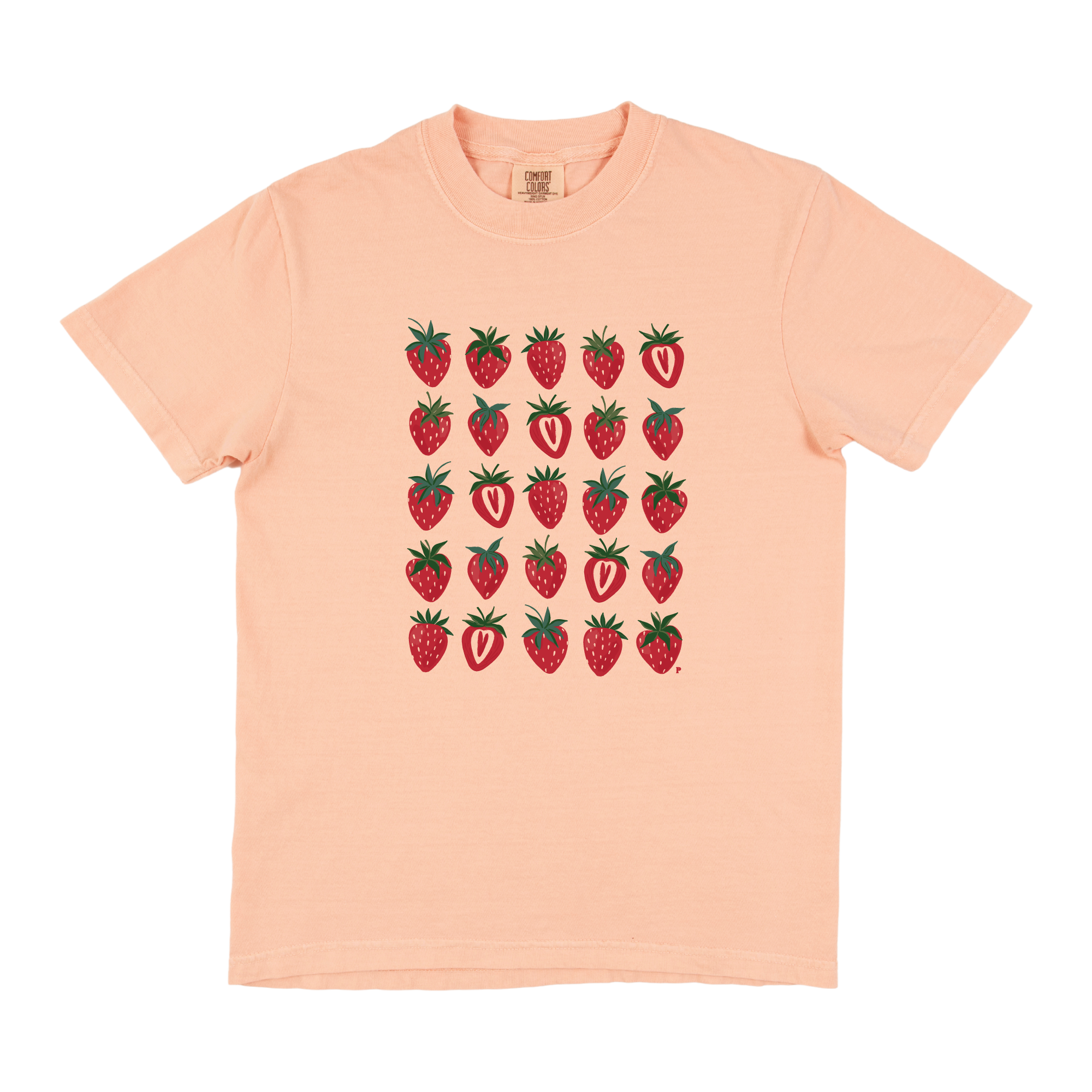 Paper Farm Press - Wholesale Screen Printed T-Shirt - Women's - Strawberry Patch Tee - Peachy Pink2