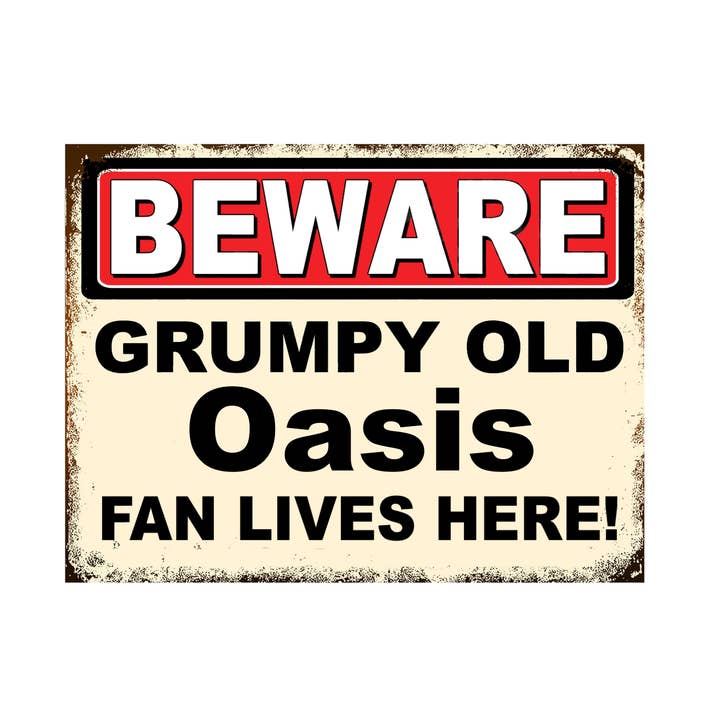 Plaque Métallique pour Grotte d'Homme de Concert de Musique de Fan Grincheux d'Oasis Âgé pour la vente par THEOLDMANJACK