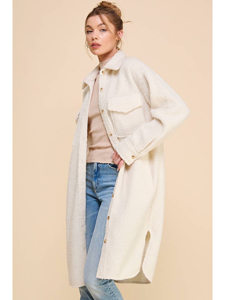 Dusty Rose Long Sherpa Shacket with Pockets for wholesale on Faire7