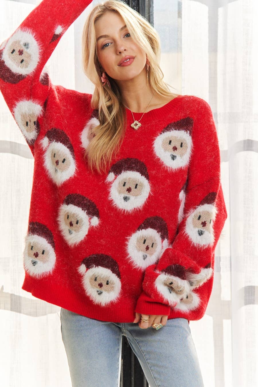 ADORA LA - Wholesale Knit Sweater - Women's - CESW3773-  SANTA CLAUS SHAPE LONG SLEEVE SWEATER15