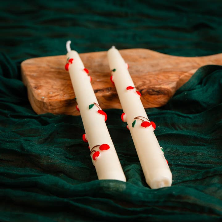 Allure CA - Wholesale Novelty Candle - Cherry Taper Candle – Hand-Painted & One of a Kind2