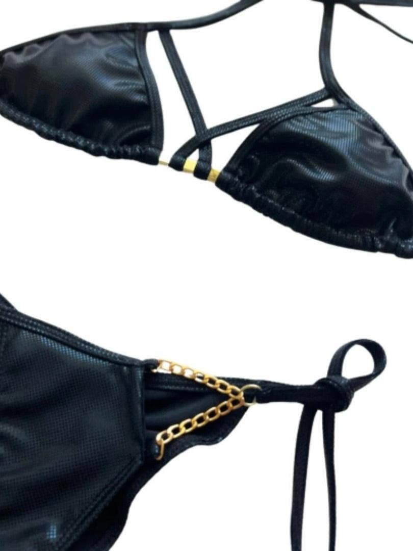 Benatti Beachwear - Wholesale Two Piece Swimsuit - Women's - Shiny Black Bikini SET0