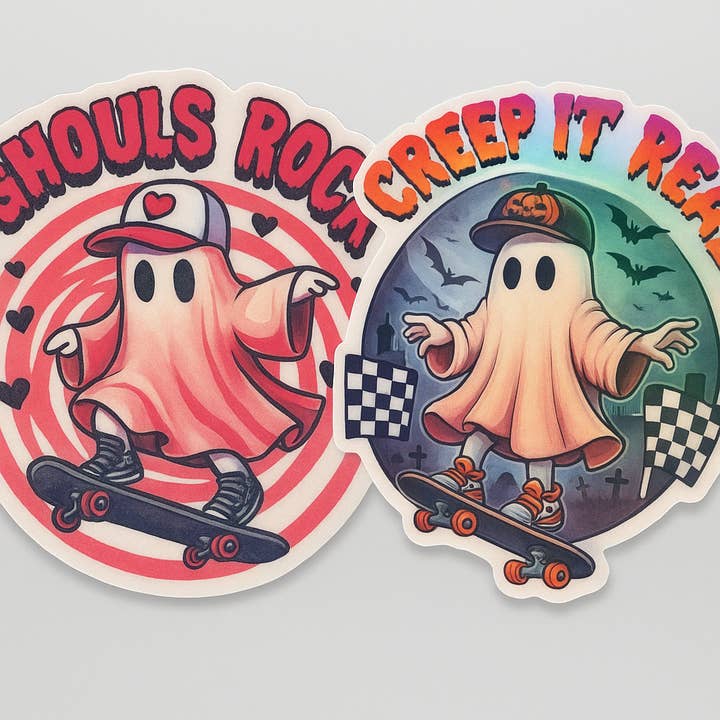 Skater Ghosts Halloween Mini Sticker Bundle for wholesale by Ink and Thread Design