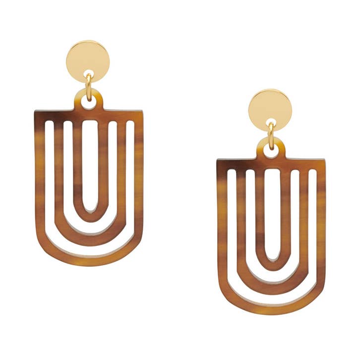 Pendientes de araña con recorte de cuerno natural marrón - Oro para venta al por mayor de BRANCH JEWELLERY