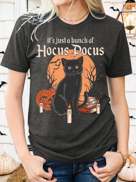 Gris Oscuro camiseta estampada de Halloween con cuello redondo para mujer de venta al por mayor en Faire0