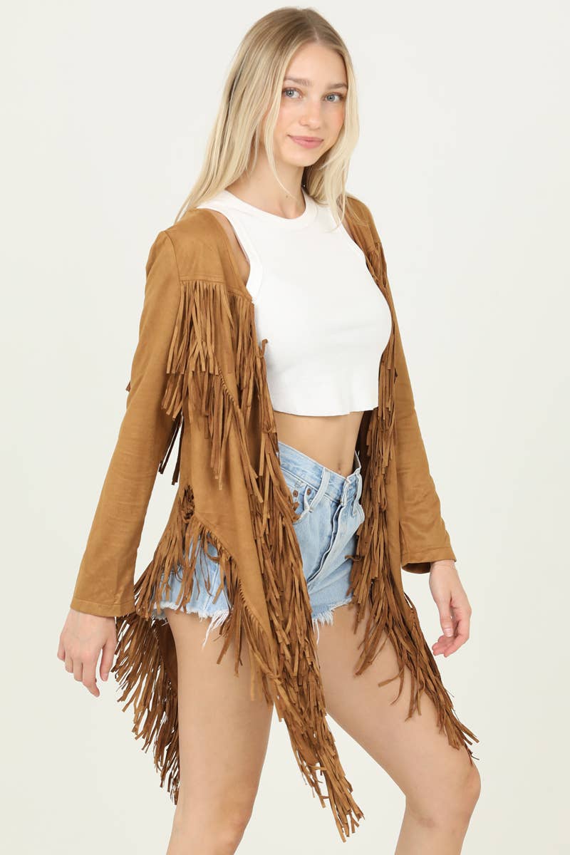 ANGIE - Wholesale Jacket - Women's - SJ598-ASIS FAUX SUEDE FRINGE DETAIL JACKET22
