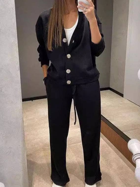 Sweetkama – wholesale Top & pants set (NOT Loungewear) – Women's – Ladies V-Neck Botton Top with Pants 2PCS Set SKST48796