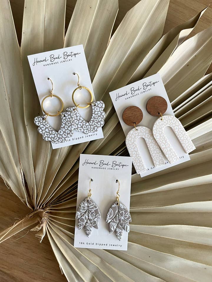 Neutrals Painted Clay Dangle Earrings for wholesale by Howard Bead Boutique