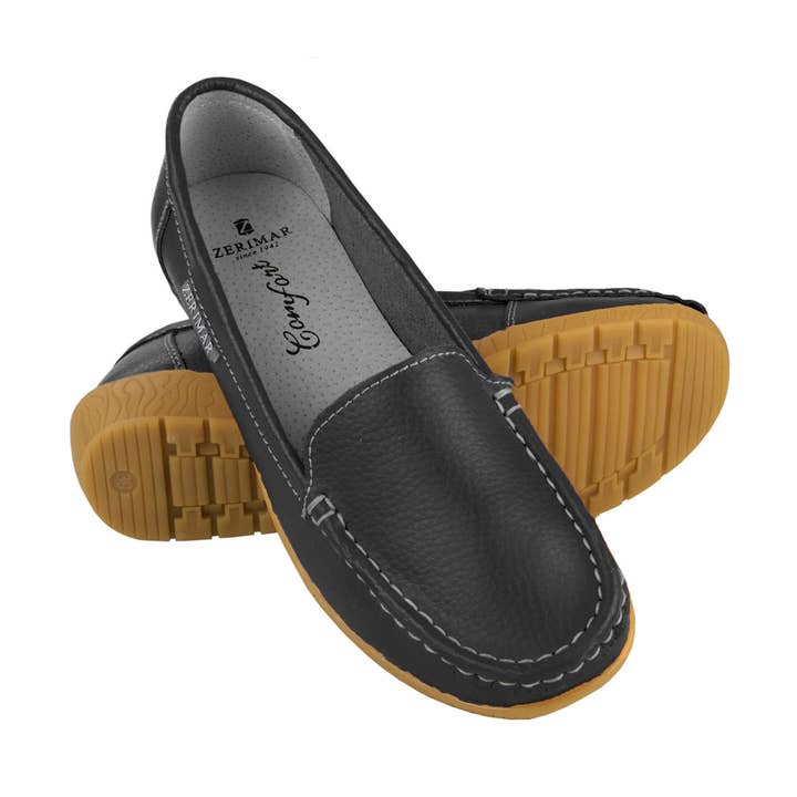 Mocassins en cuir pour femmes Zerimar - Chaussures habillées confortables, noir pour la vente par Zerimar 1942