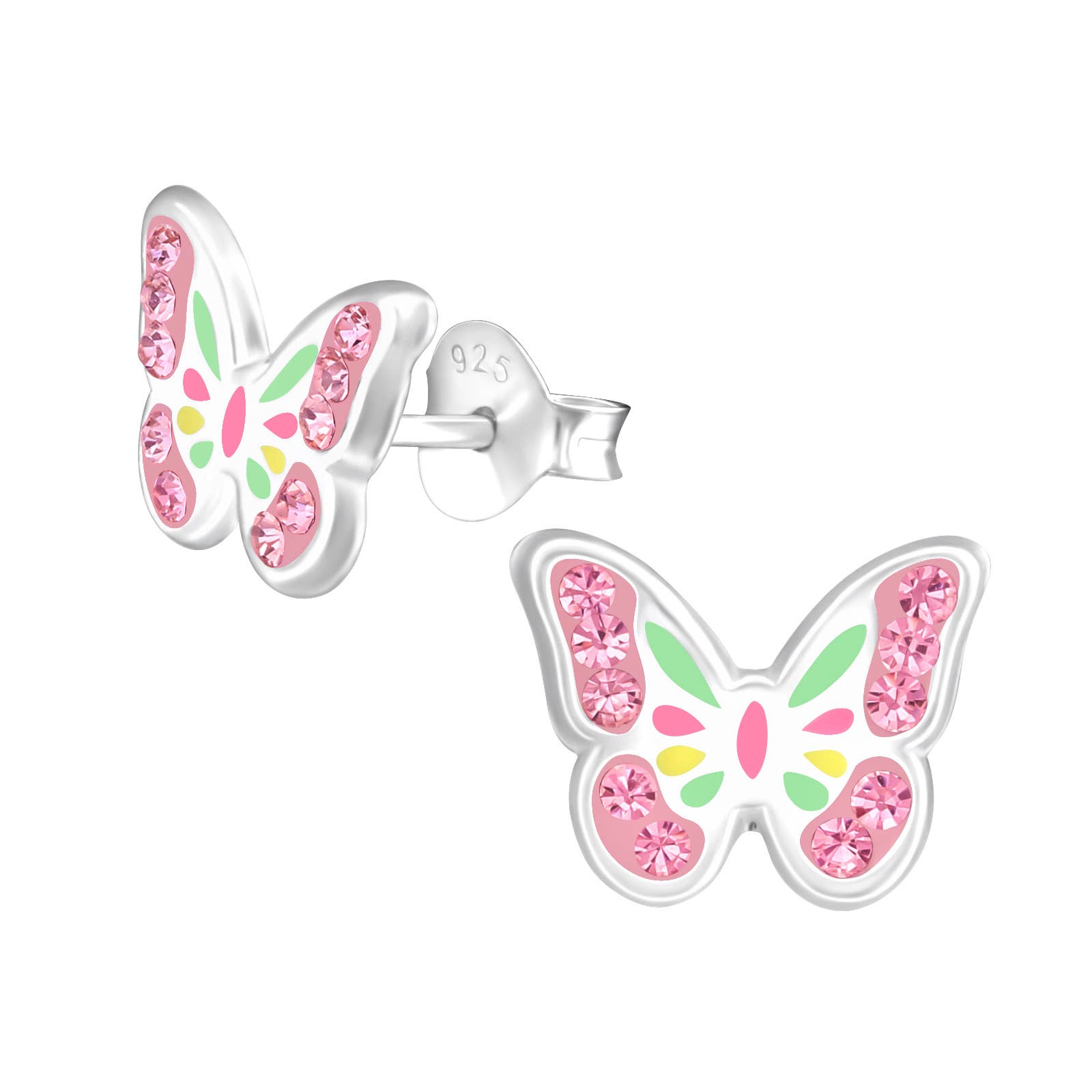 Janusch - Wholesale Stud/Post Earrings - Butterfly stud earrings with crystals 925 silver e-coated
