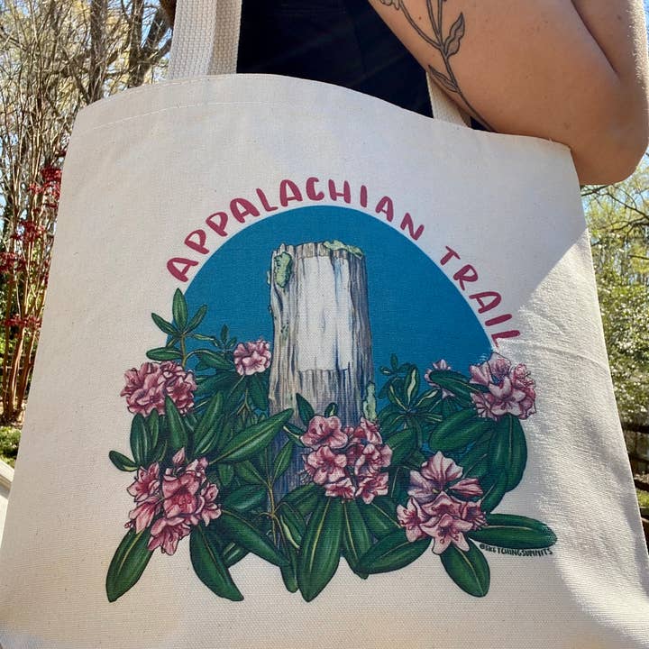 Sketching Summits - Wholesale Tote Bag - Unisex - White Blaze with Rhododendron Canvas Tote Bag