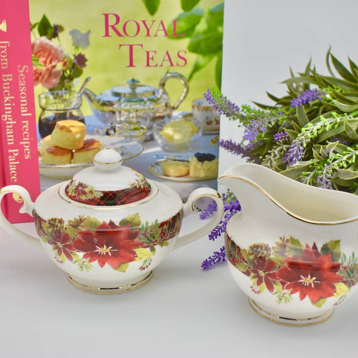 Christmas Red Poinsettia Flowers Sugar Bowl and Creamer Set for wholesale by All Little Cute Things