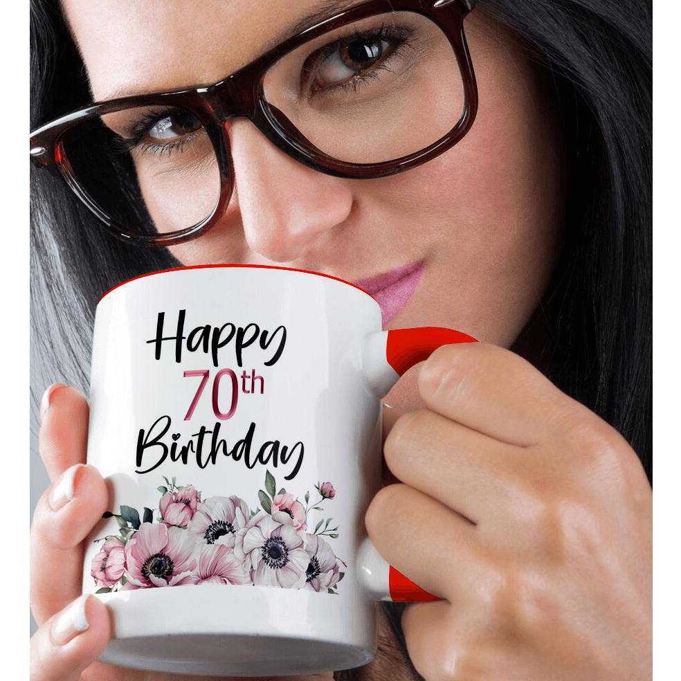 3dRose - Wholesale Coffee Mug - 3dRose, Pink and White Anemone Flowers Happy 70th Birthday, Mug1