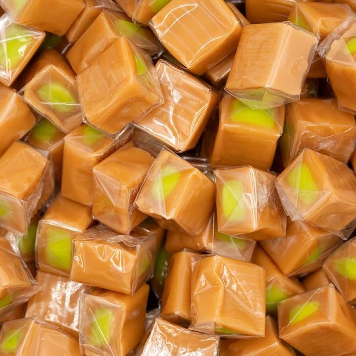 Caramel 5 Lb Green Apple Squares Individually Wrapped Bulk for wholesale by Long Island Candy Factory