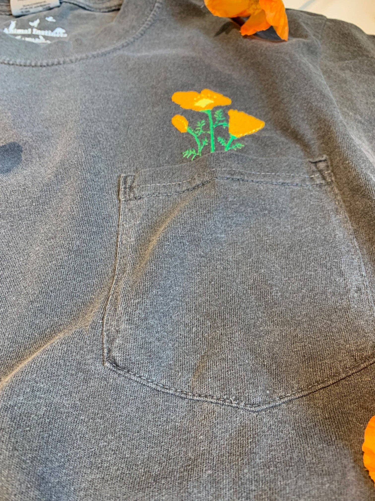 Animal Instincts - Wholesale T-Shirt - Unisex - California Poppy Embroidered Unisex Cotton Pocket Tee7
