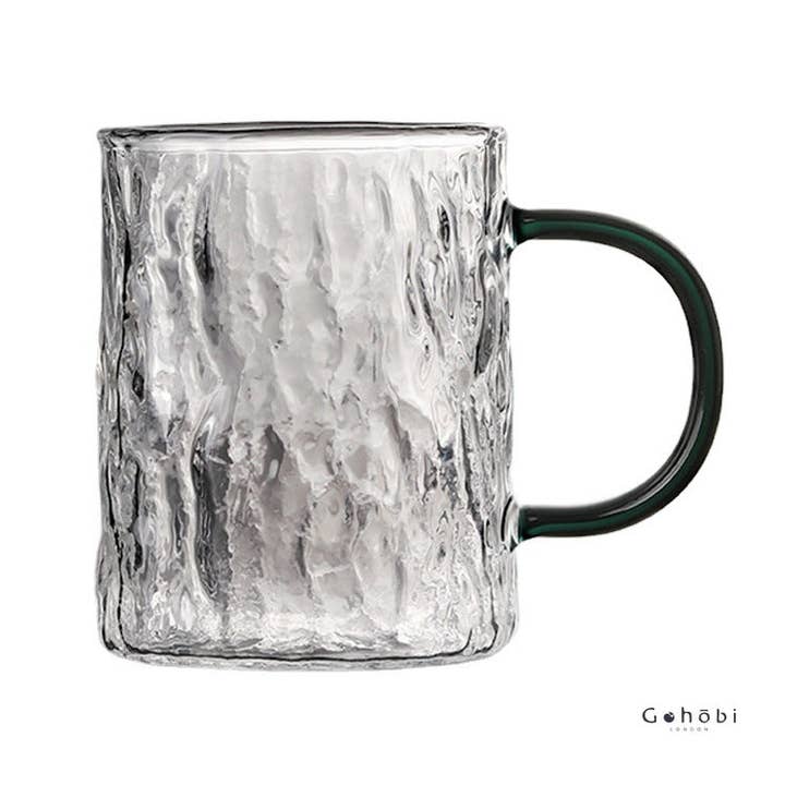 Gohobi (We cover U.S. import duties) – Caneca por atacado – Caneca de Vidro Estilo Japonês Gohobi com Padrão de Martelo Resistente ao Calor e Pega Verde Transparente4