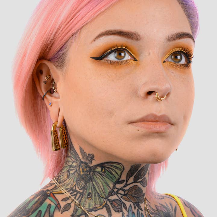 Custom Plugs – wholesale Cuff/wrap earrings – Honeycomb - Copper & Brass Ear Weights (Pair)4