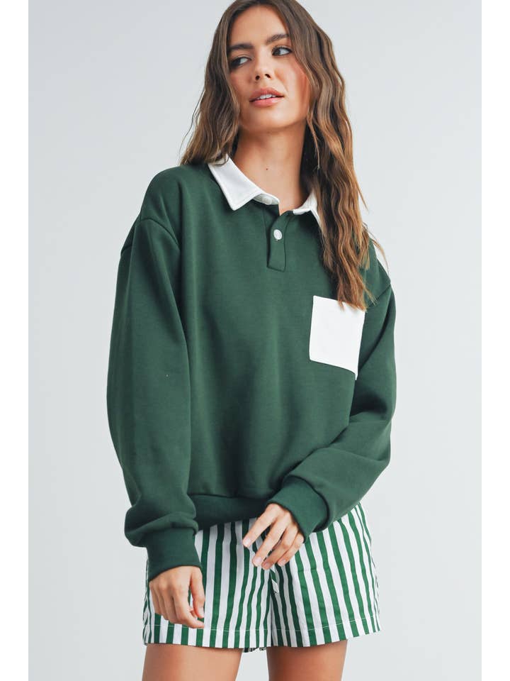 BUTTERMELON - Wholesale Sweatshirt – Women's - Two-Toned Polo Collar Sweatshirt - BMT752512