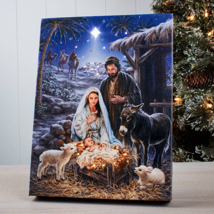 A Savior is Born 8x6 Lighted Tabletop Canvas for wholesale by Glow Decor