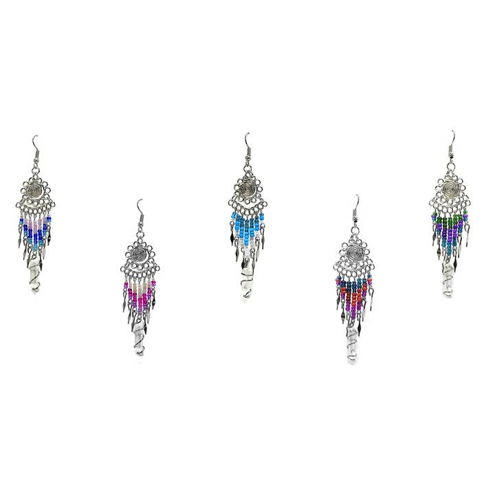Gypsy Rose - Wholesale Dangle Earrings - CRYSTAL BEAD EARRINGS WITH LONG BEADED DANGLES EARRINGS