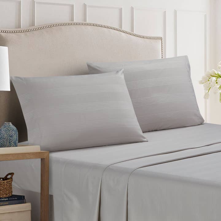 Ensemble de draps 4 pièces Thesis Classic Stripe Border - Argent pour la vente par Thesis