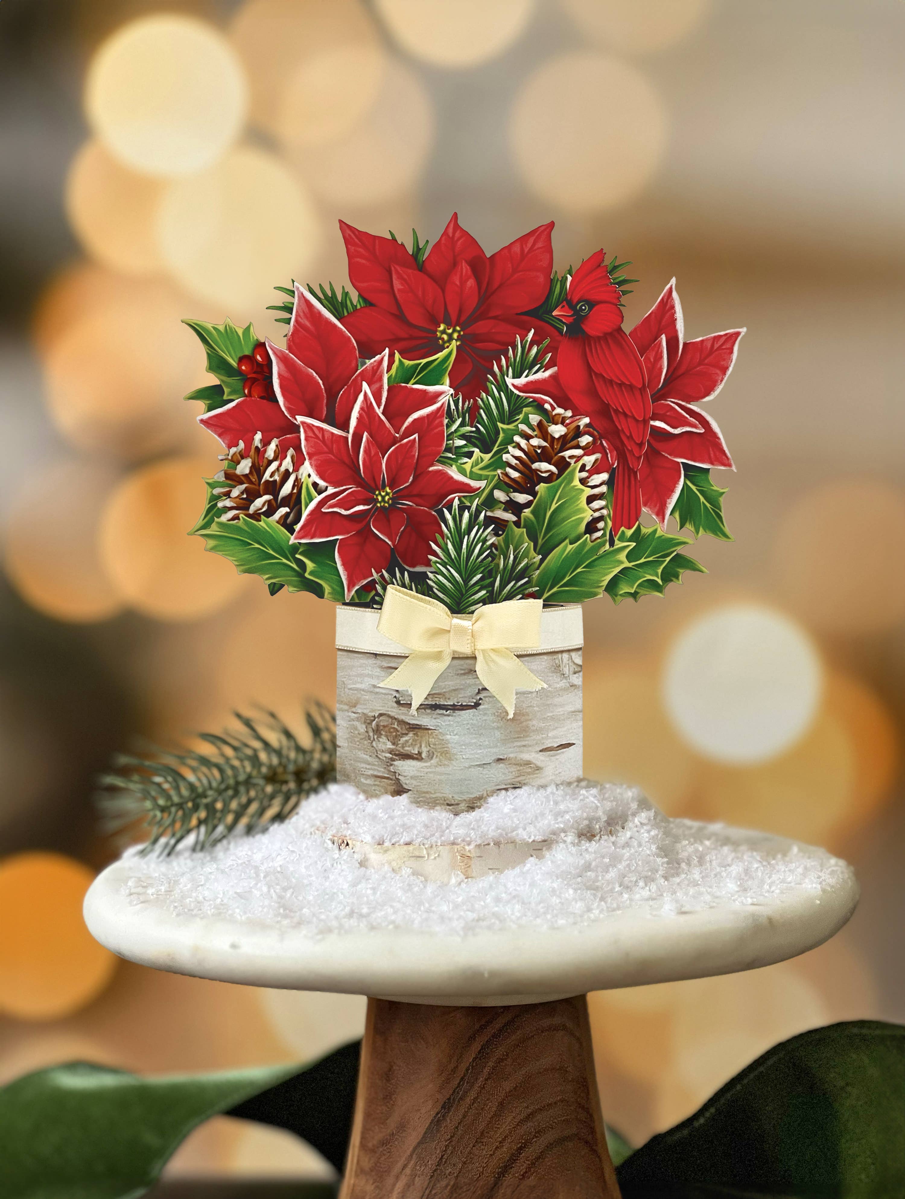 FreshCut Paper LLC - Wholesale Christmas Card - Mini Birch Poinsettia (10 Pop-up Greeting Cards)2