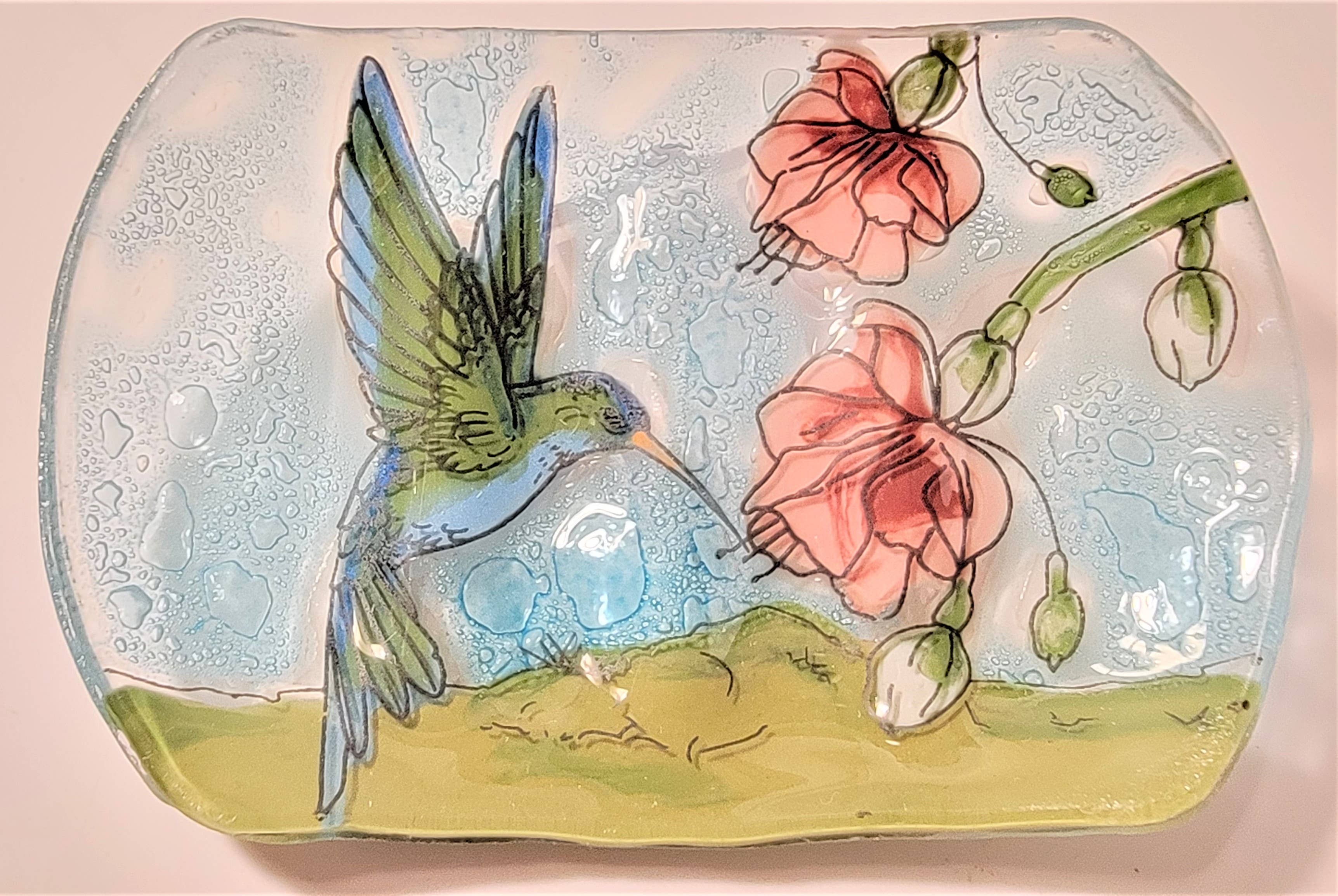 Pampeana - Wholesale Bath Soap Dish - Hummingbird On Blue And White Flower Soap Dish