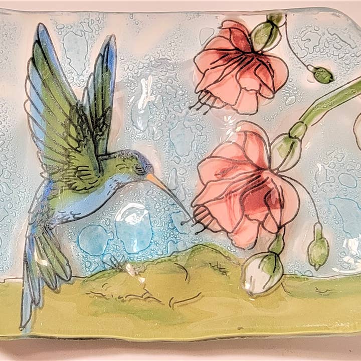 Pampeana - Wholesale Bath Soap Dish - Hummingbird On Blue And White Flower Soap Dish0