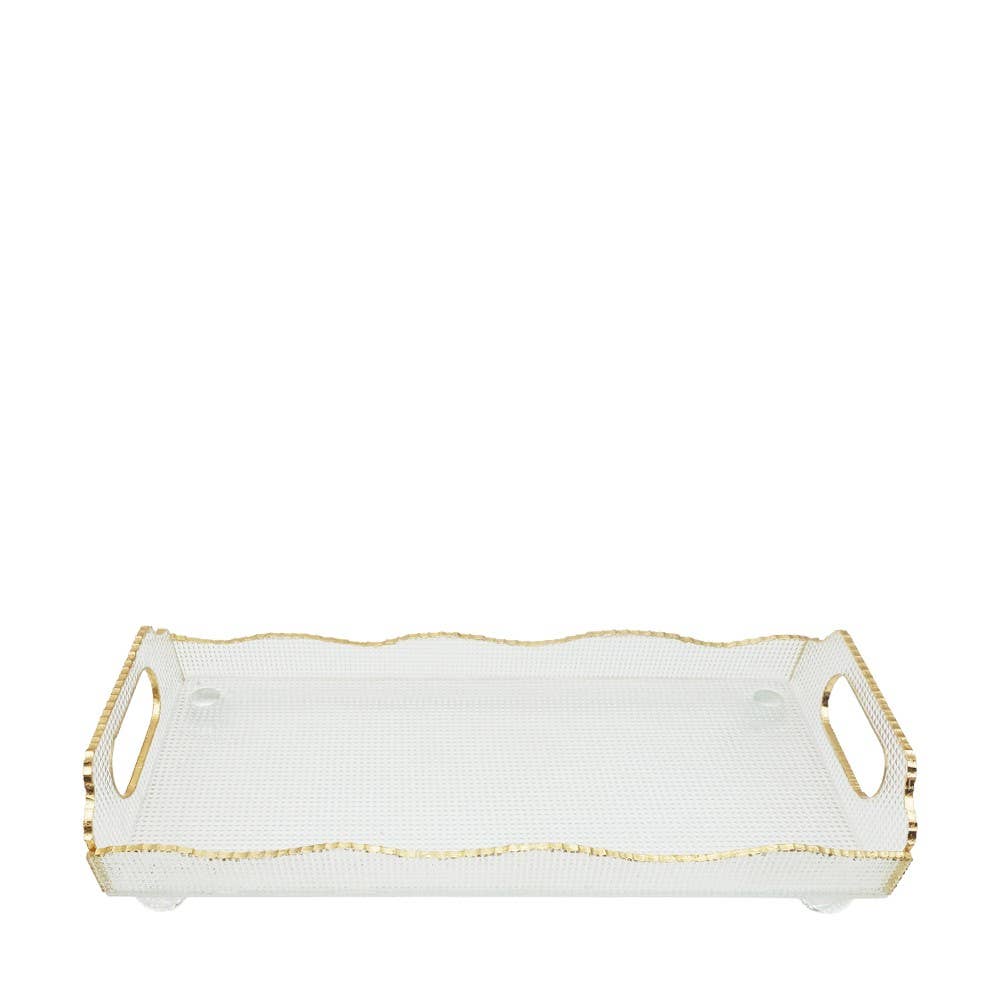 AULICA - Wholesale Serving Tray - Rectangular tray with gold edge in glass 38x17.5x9.5cm0