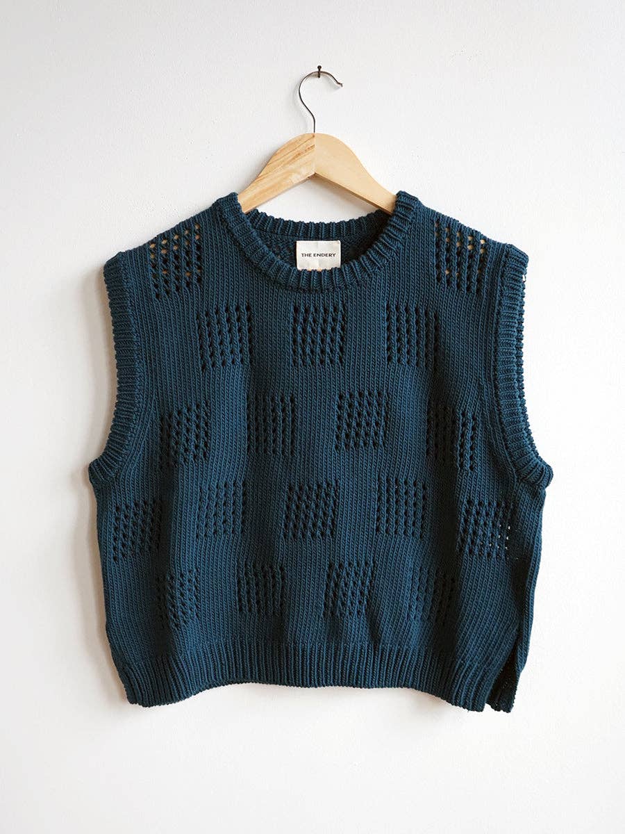 The Endery - Wholesale Sweater Vest - Women's - Katt Eyelet Vest - Viridian