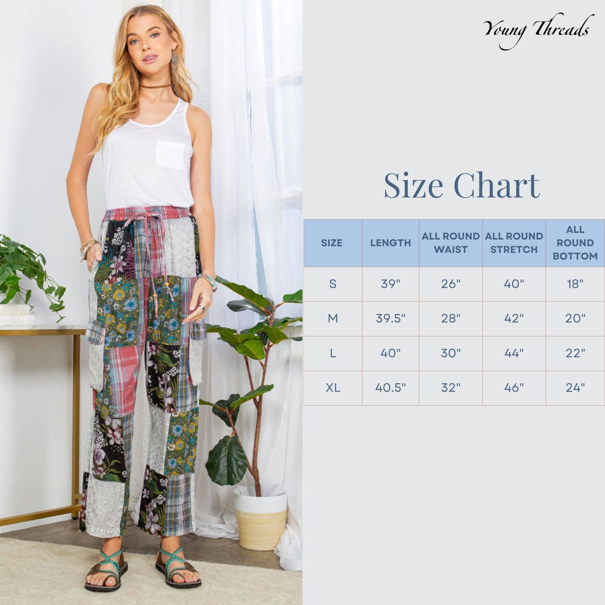 Young Threads - Wholesale Pants - Women's - Bohemian Patchwork Straight Pant Plaid & Schiffli Embroidery10