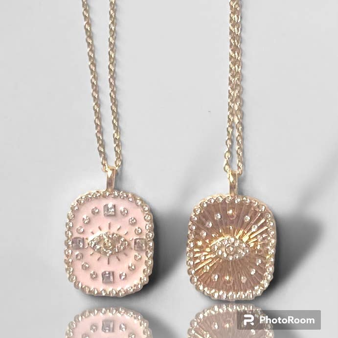 HoopLa - Wholesale Pendant/Charm Necklace - Evil Eye Forcate Double Side Amulet- Steel Necklace3