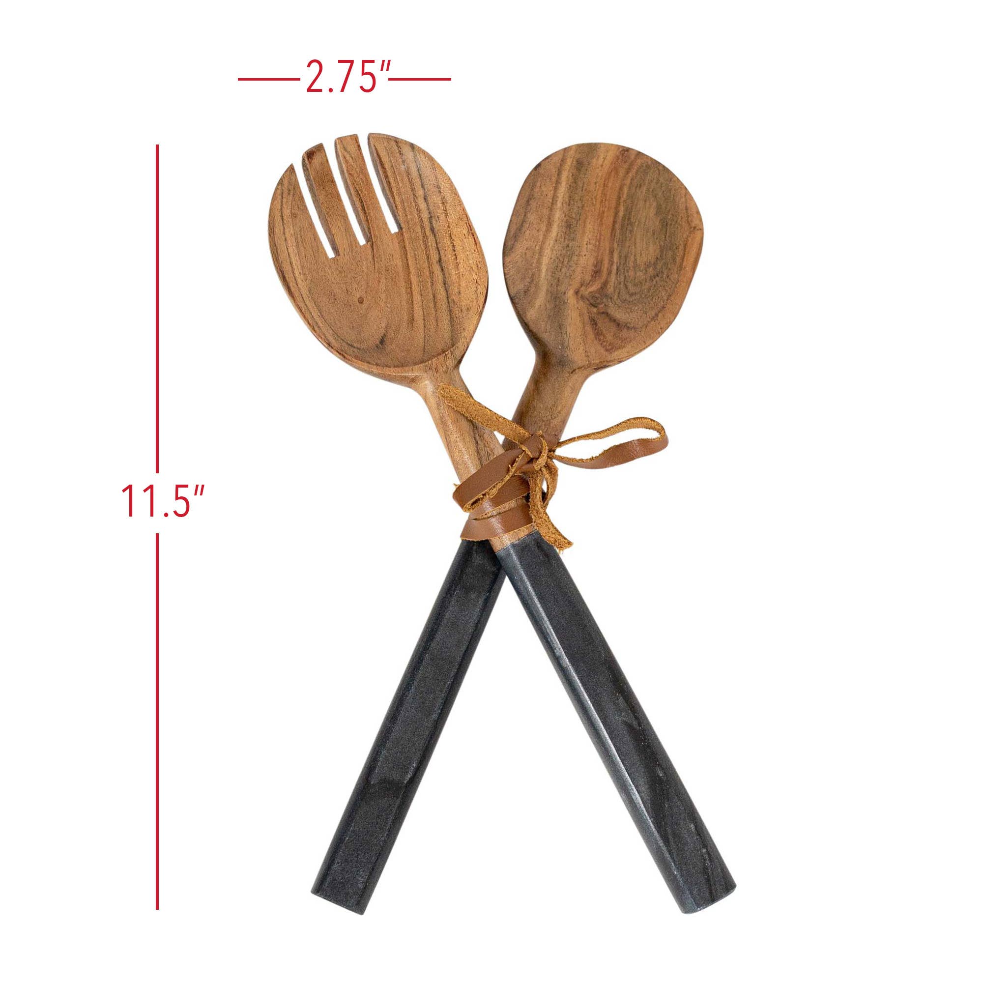 Foreside Home & Garden - Wholesale Serving Utensil - Louisa Set 2 Serving Wood Utensils Black Marble Handles3
