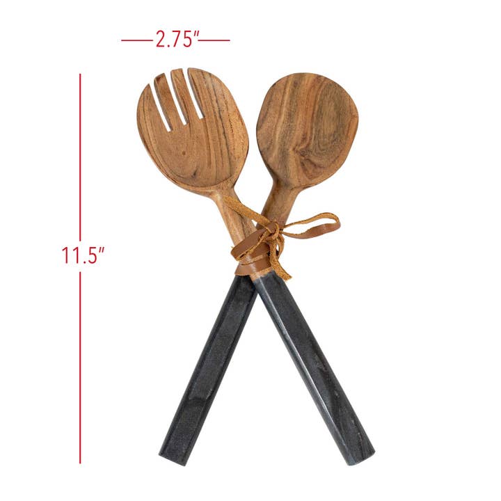 Foreside Home & Garden - Wholesale Serving Utensil - Louisa Set 2 Serving Wood Utensils Black Marble Handles3