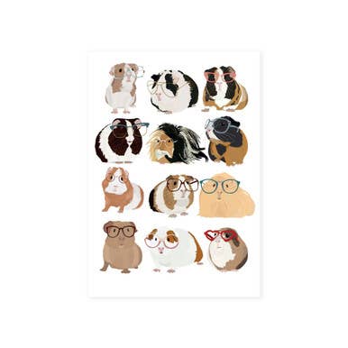 Guinea Pigs Wearing Glasses by Hanna Melin Design Postcard for wholesale by East End Prints - Greetings Cards & Postcards