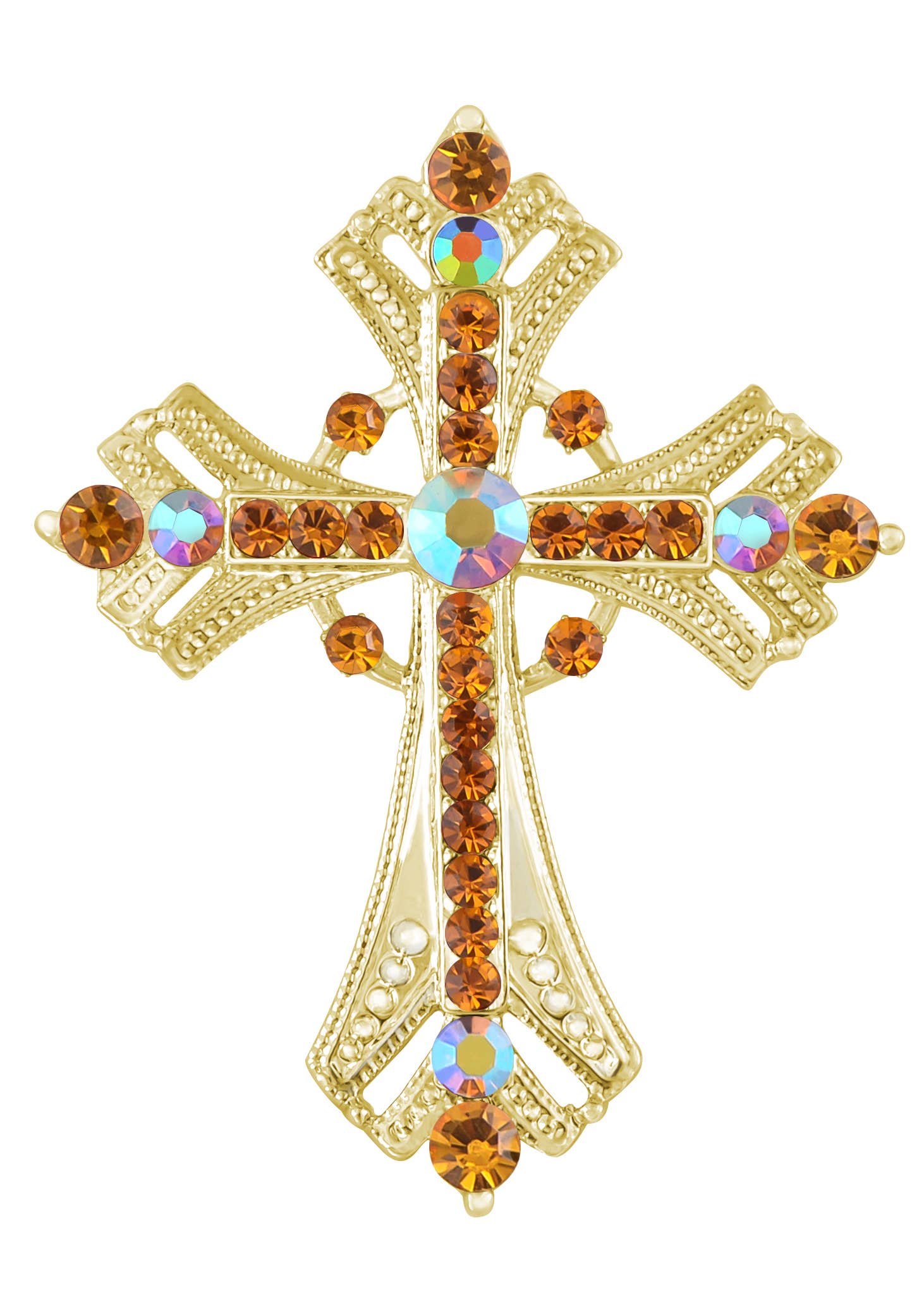 AK Brand - Vendita all'ingrosso Spille - Spilla a forma di croce religiosa argentata con strass31