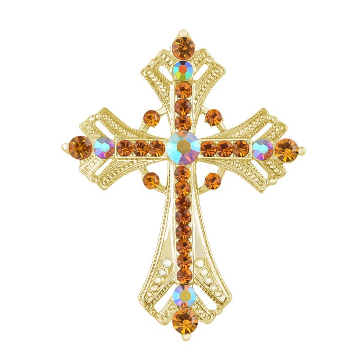 AK Brand - Vendita all'ingrosso Spille - Spilla a forma di croce religiosa argentata con strass31