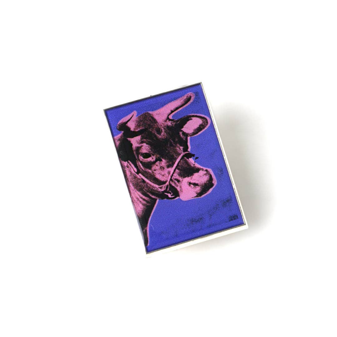 PINTRILL - Wholesale Lapel Pin/Button - Warhol Cows Pink/Purple Pin