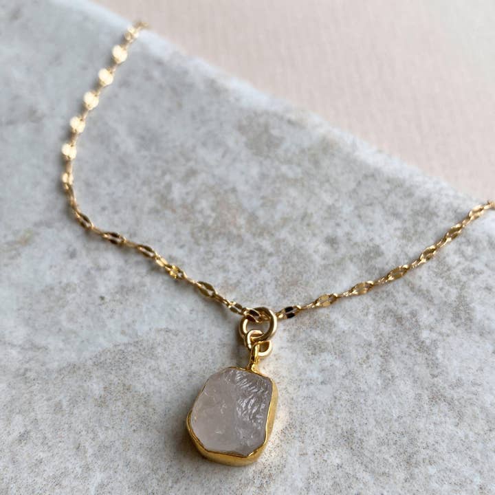 Rose Quartz Carved Vintage Chain Necklace | Love (Gold Plated) for wholesale by Decadorn