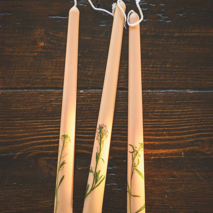 Galley and Fen - Wholesale Tapered Candle/Candlestick - Floral Inlaid Tapered Candles - Set of 3