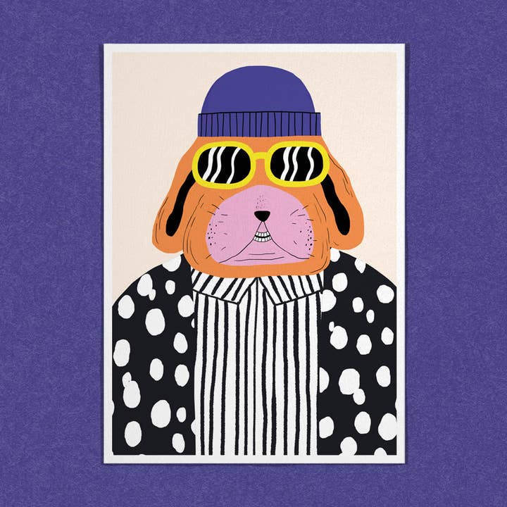 Postcard / Greeting Card - BLUE HAT DOG - CRT70 for wholesale by Dans Les Dents