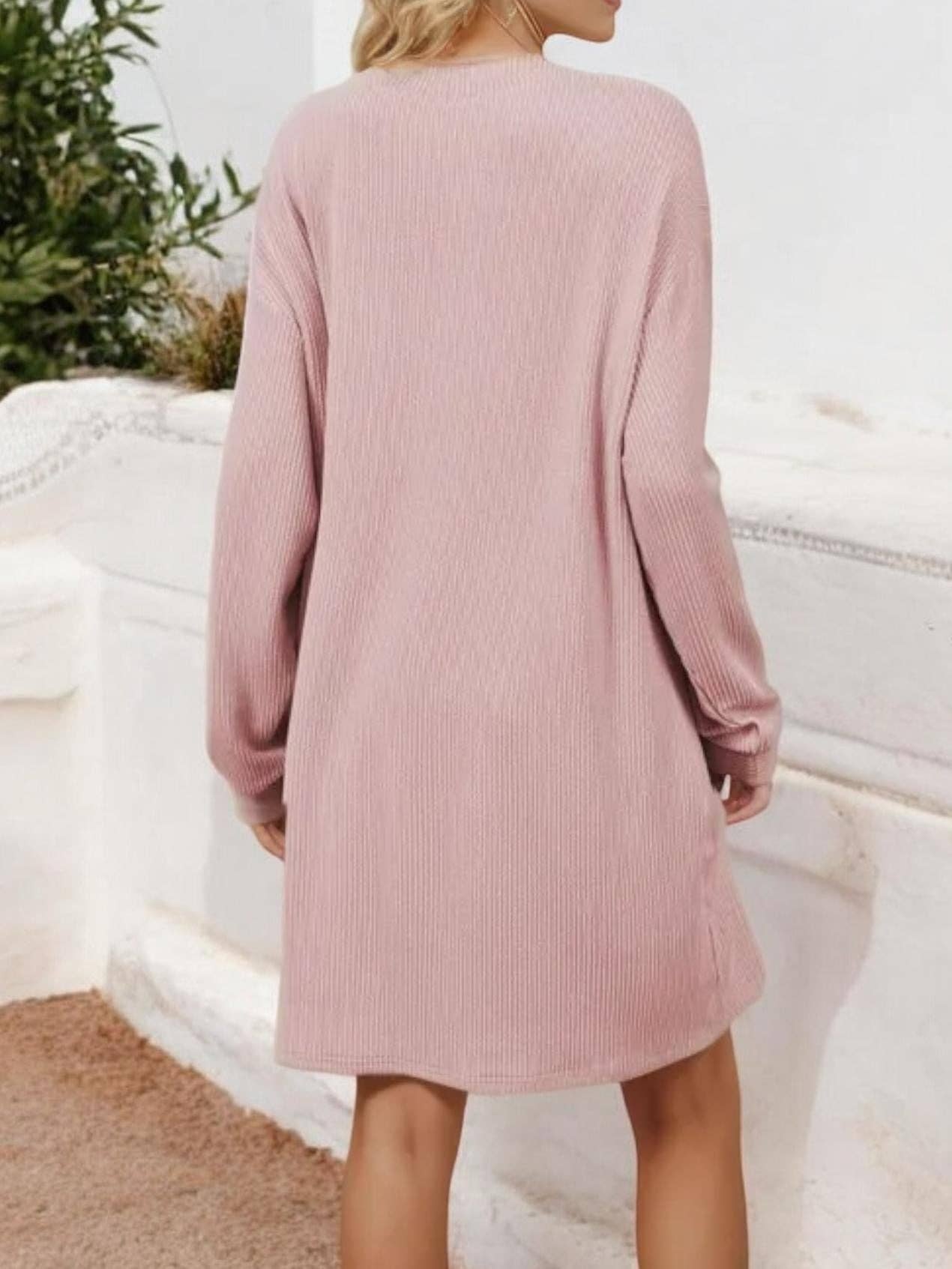 Anna Kaci Wholesale – wholesale Dress – Women's – Long Sleeve Ribbed Knit Dress with Front Pocket Detail2