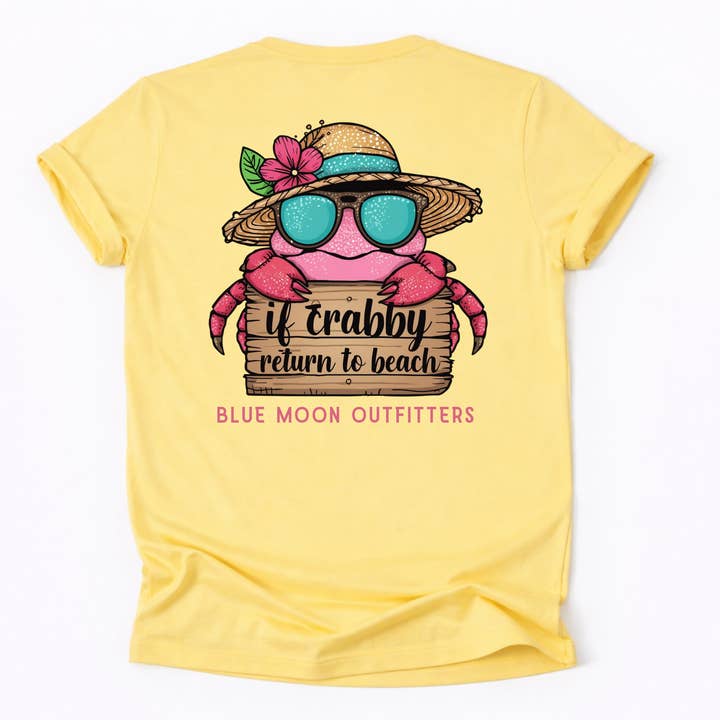 Crabby Return To Beach- Women's Summer Pocket Preppy Tshirt for wholesale by Blue Moon Outfitters
