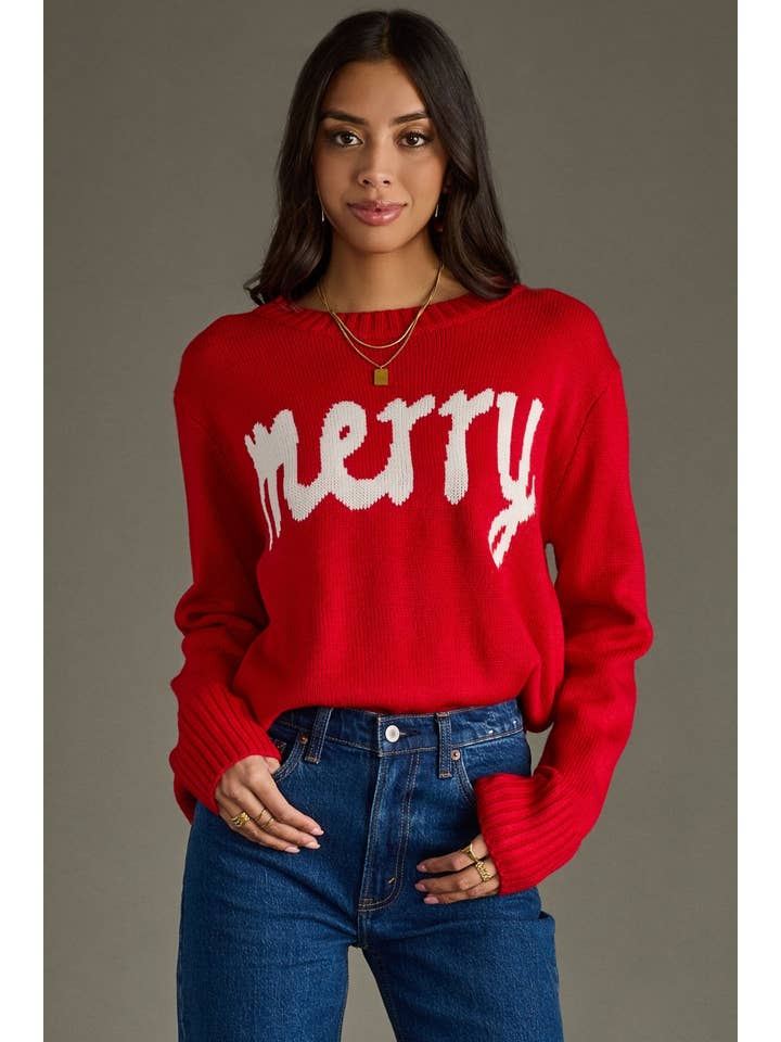 Panache Apparel Co. - Wholesale Knit Sweater - Women's - Red & White Merry Sweater1
