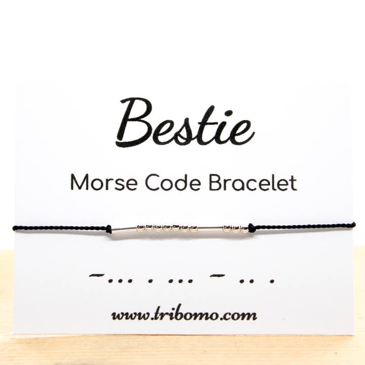 Sterling Silver and Silk Cord Morse Code Bracelet BESTIE for wholesale by Tribomo