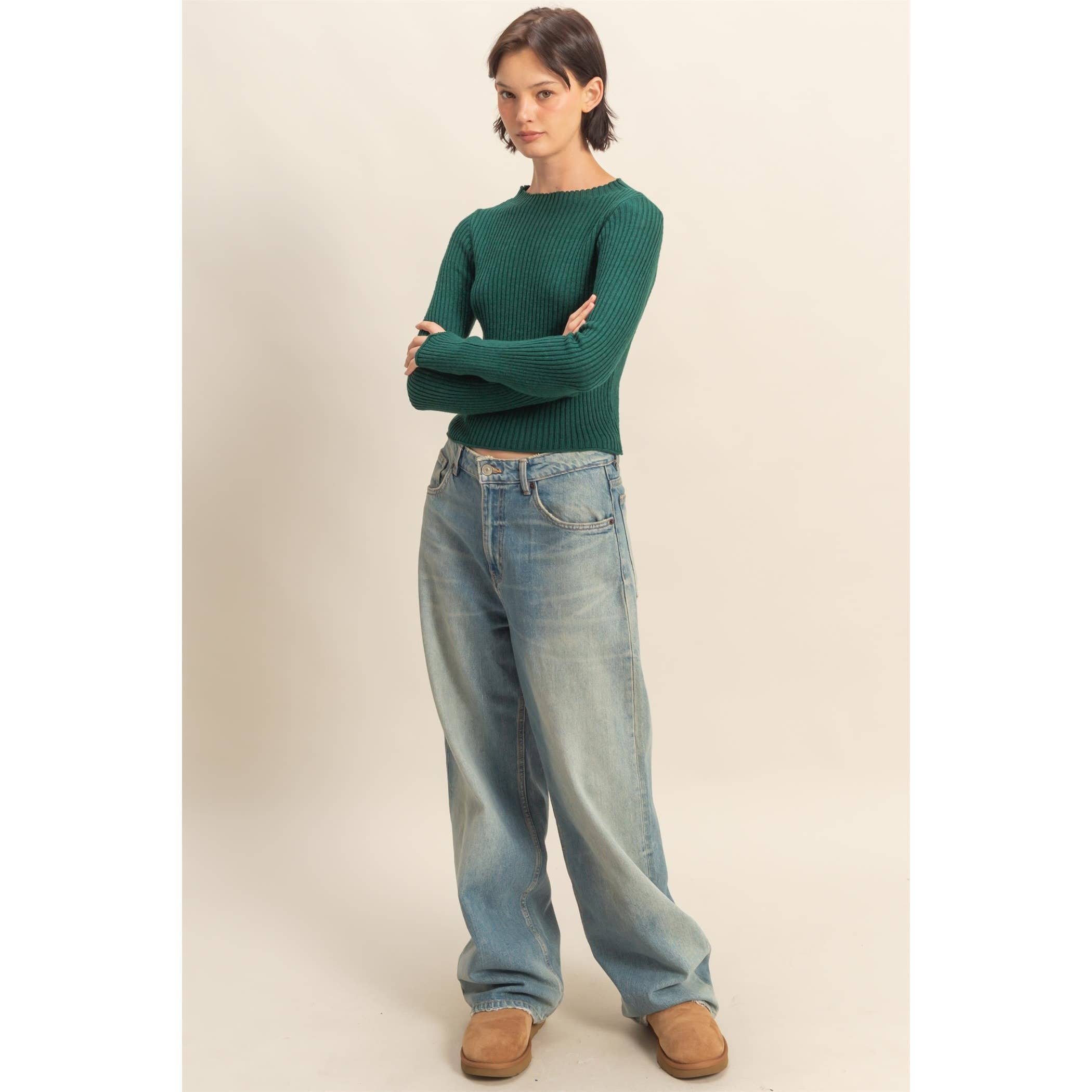 Double Zero - Wholesale Knit Top - Women's - Sleek Mock Neck Ribbed Knit Top15